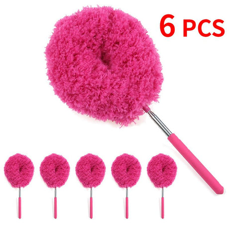 6-Pack, Telescopic Microfiber Duster with Extendable Handle, for High Ceiling & Fan Cleaning - Red