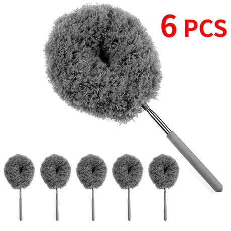 6-Pack, Telescopic Microfiber Duster with Extendable Handle, for High Ceiling & Fan Cleaning - Gray