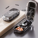 2-in-1 Pill Cutter with Storage Box, Adjustable Rotary Clip Pill Splitter for Halving and Quartering, Portable Travel Medicine Container for Various Tablet Sizes - Black
