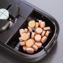 2-in-1 Pill Cutter with Storage Box, Adjustable Rotary Clip Pill Splitter for Halving and Quartering, Portable Travel Medicine Container for Various Tablet Sizes—Blue
