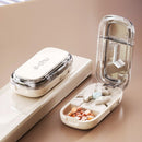 2-in-1 Pill Cutter with Storage Case, 1/2 & 1/3 Equal Parts Adjustable Tablet Splitter, Portable Travel Medicine Box - White