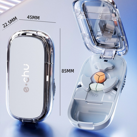 2-in-1 Pill Cutter with Storage Case, 1/2 & 1/3 Equal Parts Adjustable Tablet Splitter, Portable Travel Medicine Box - White