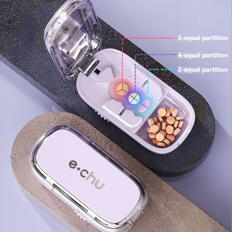 3-in-1 Pill Cutter with Storage Box, 2/3/4 Equal Parts Adjustable Tablet Splitter, Portable Travel Medicine Container - White