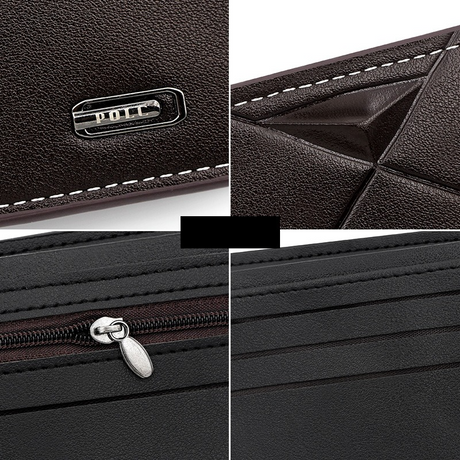 Men's Short Bifold PU Wallet, Geometric Embossed Billfold with Multiple Card Slots and Zipper Coin Pocket for Business, Casual, and Daily Use - Black