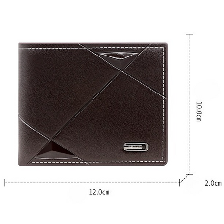 Men's Short Bifold PU Wallet, Geometric Embossed Billfold with Multiple Card Slots and Zipper Coin Pocket for Business and Casual Daily Use - Light Brown