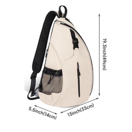 Multifunction Sling Tennis Bag, Waterproof Oxford Crossbody Sports Backpack, with Water Bottle Pocket & Hidden Ball Compartment—White