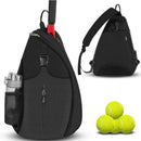 Multifunction Sling Tennis Bag, Waterproof Oxford Crossbody Sports Backpack, with Water Bottle Pocket & Hidden Ball Compartment—Black
