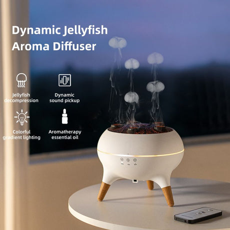 Jellyfish Smoke Ring Aroma Diffuser Humidifier, 7 Color Crack Night Light, Remote Control Timer Essential Oil Diffuser for Bedroom Desk