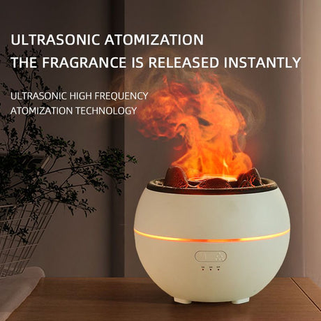 Volcano Flame Aroma Diffuser and Humidifier, 7-Color Changing Lava Fire Essential Oil Diffuser with Timer, 360ml for Home, Bedroom, or Desk – White