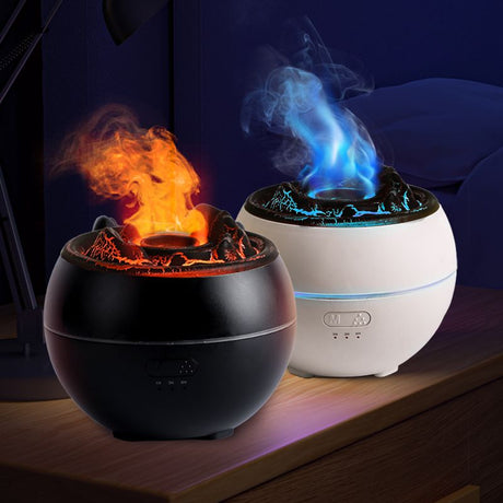 Volcano Flame Aroma Diffuser and Humidifier, 7-Color Changing Lava Fire Essential Oil Diffuser with Timer, 360ml for Home, Bedroom, or Desk – White