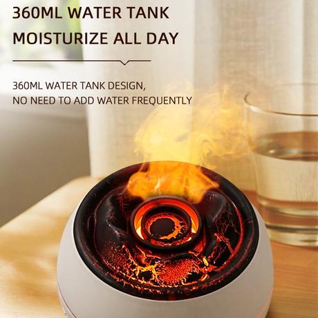 Volcano Flame Aroma Diffuser and Humidifier, 7-Color Changing Lava Fire Essential Oil Diffuser with Timer, 360ml for Home, Bedroom, or Desk – Black
