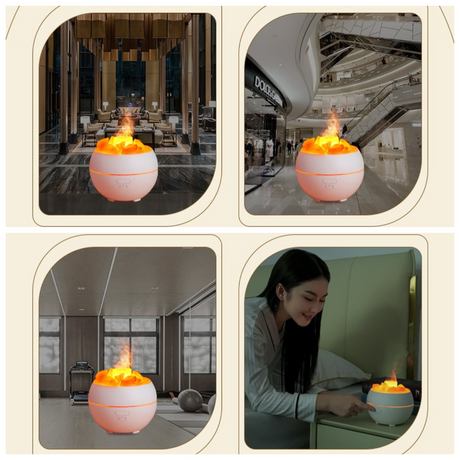 Himalayan Salt Stone Flame Aroma Diffuser, 4 in 1 Essential Oil Humidifier with Warm Night Light, Timer Ultrasonic Cool Mist Diffuser for Home Bedroom