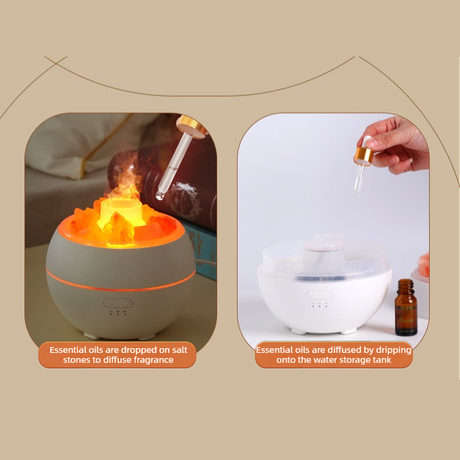 Himalayan Salt Stone Flame Aroma Diffuser, 4 in 1 Essential Oil Humidifier with Warm Night Light, Timer Ultrasonic Cool Mist Diffuser for Home Bedroom