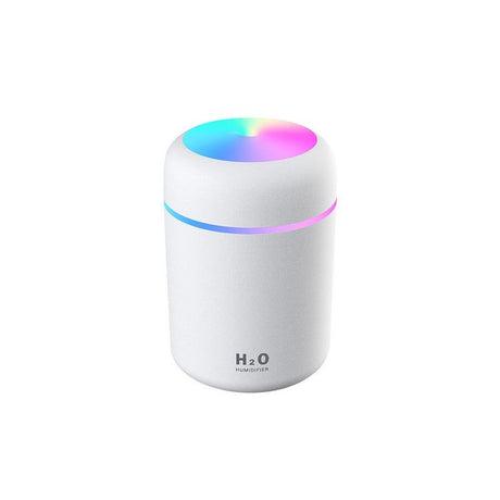 Mini Colorful Cup Humidifier, 300ml Portable USB Cool Mist Humidifier with 7-Color Night Light, for Car, Bedroom, Desk, and Office - White