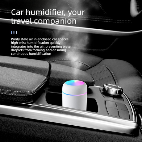 Mini Colorful Cup Humidifier, 300ml Portable USB Cool Mist Humidifier with 7-Color Night Light, for Car, Bedroom, Desk, and Office - White