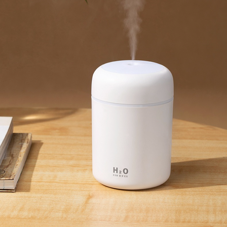 Mini Colorful Cup Humidifier, 300ml Portable USB Cool Mist Humidifier with 7-Color Night Light, for Car, Bedroom, Desk, and Office - White