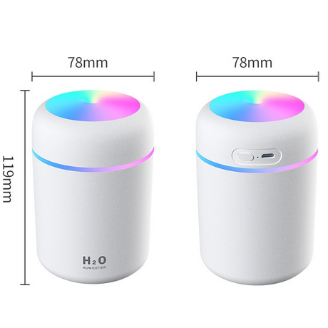 Mini Colorful Cup Humidifier, 300ml Portable USB Cool Mist Humidifier with 7-Color Night Light, for Car, Bedroom, Desk, and Office - White