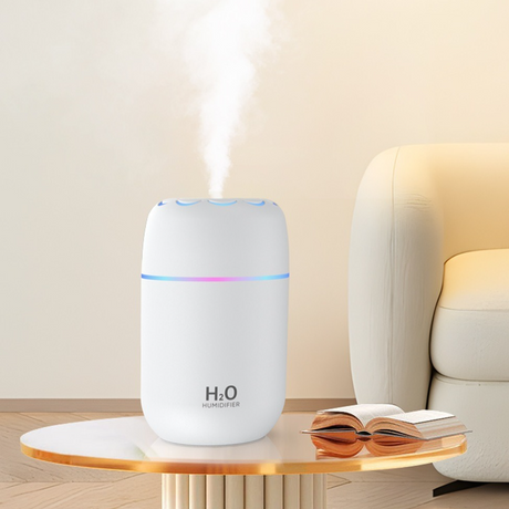 Flower Nozzle Mini USB Humidifier, 250ml Portable Cool Mist Humidifier with RGB Night Light, for Car, Bedroom, or Desk - Gray