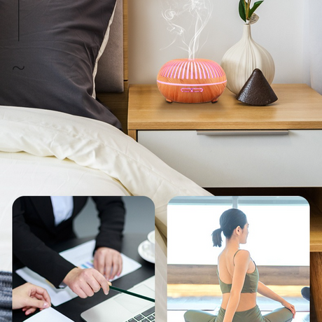 550ML Wood-Grain Aroma Diffuser and Humidifier with Bluetooth Speaker, 7-Color LED Night Light, Remote Control, Timer, and Auto Shut-Off – Light Wood