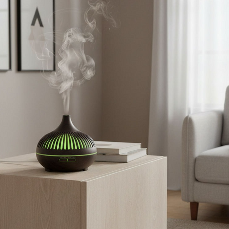 (2-Pack) 550ml Wood-Grain Ultrasonic Aroma Diffuser and Humidifier with 7-Color LED Night Light and Timer for the Bedroom – Light Wood