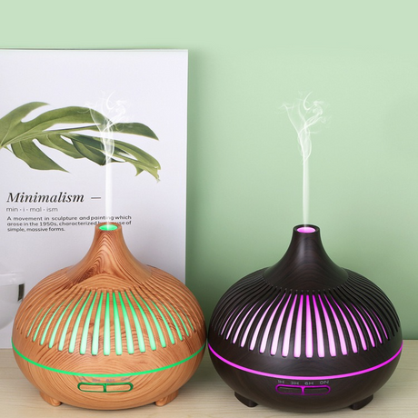 (2-Pack) 550ml Wood-Grain Ultrasonic Aroma Diffuser and Humidifier with 7-Color LED Night Light and Timer for the Bedroom – Dark Wood