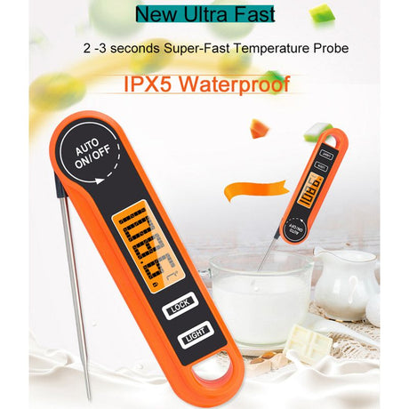 Foldable Digital Meat Thermometer, IPX5 Waterproof Fast Read with Backlight ℃/℉ Switch for Kitchen, BBQ, Baking