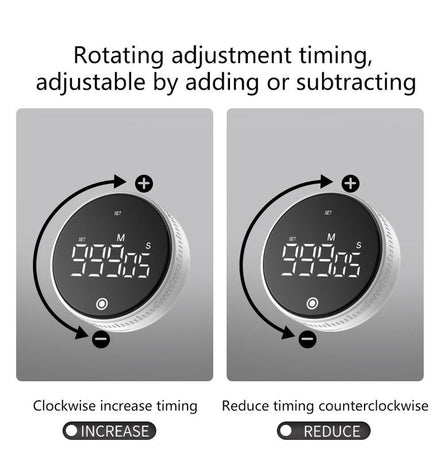 Rotating Digital Kitchen Timer, 999-Minute LED Display Timer with Magnetic Back & Stand, Type-C, for Studying and Exercising—Black