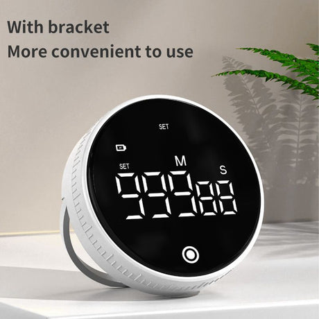 Rotating Digital Kitchen Timer, 999-Minute LED Display Timer with Magnetic Back & Stand, Type-C, for Studying and Exercising—Black