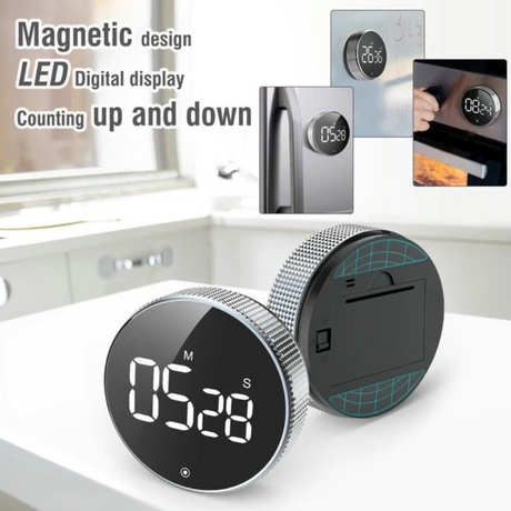 Rotating Magnetic Digital Timer, LCD Display Kitchen Timer with 3 Volume Levels, for Cooking, Studying, and Office Use—Black