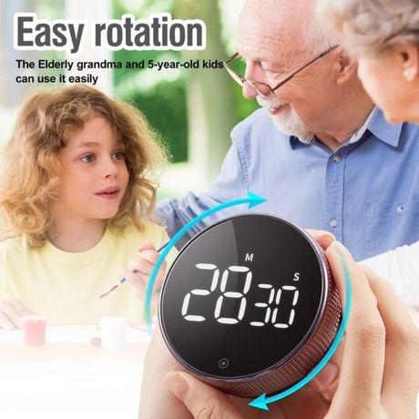 Rotating Magnetic Digital Timer, LCD Display Kitchen Timer with 3 Volume Levels, for Cooking, Studying, and Office Use—Black