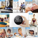 Rotating Magnetic Digital Timer, LCD Display Kitchen Timer with 3 Volume Levels, for Cooking, Studying, and Office Use—Black