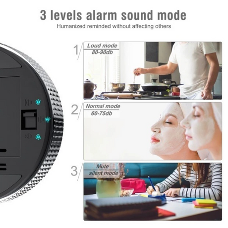 Rotating Magnetic Digital Timer, LCD Display Kitchen Timer with 3 Volume Levels, for Cooking, Studying, and Office Use—Silver