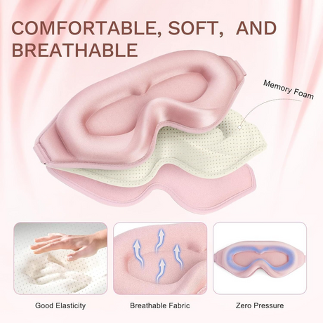 3D Deep Contoured Memory Foam Sleep Eye Mask, Full Light Blocking, Breathable Eye Cover for Travel, Naps, and Nighttime Sleep—Pink