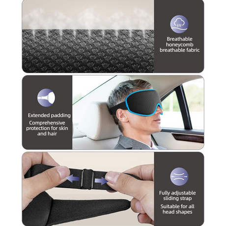 3D Contoured Memory Foam Sleep Eye Mask, Zero-Pressure Breathable Mesh Eye Cover with Adjustable Strap for Travel, Naps, and Nighttime Sleep—Black