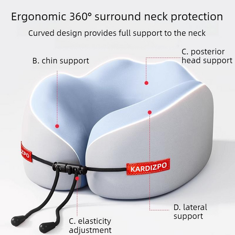 Portable Memory Foam U-Shaped Neck Pillow, Ergonomic 360° Support Adjustable Travel Pillow with Storage Case for Airplane, Car, Office - Gray
