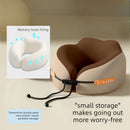 Memory Foam Travel Neck Pillow, U-Shaped Pillow with Ice Silk Cover, Adjustable Lock, and Storage Case for Airplane, Car, Office - Brown