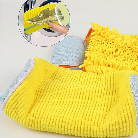 2-Pack Washing Machine Shoe Wash Bags, Thick Chenille Lining Anti-Deformation Laundry Bags with Durable Zippers for Sneakers and Canvas Shoes - White