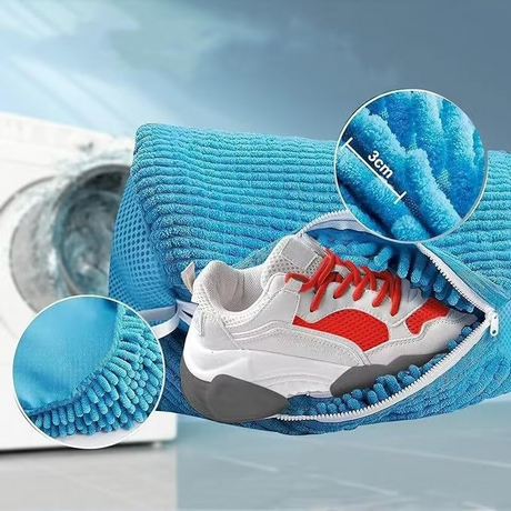 2-Pack Washing Machine Shoe Wash Bags, Thick Chenille Lining Anti-Deformation Laundry Bags with Durable Zippers for Sneakers and Canvas Shoes - White