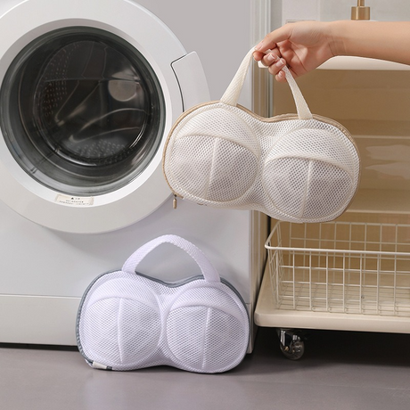 3D Support Bra Laundry Bag, Thick Mesh Bra Wash Bag with Zipper & Handle, Anti-Deformation Bra Protector for Washing Machine - Gray