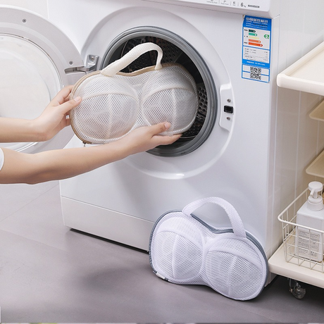 3D Support Bra Laundry Bag, Thick Mesh Bra Wash Bag with Zipper & Handle, Anti-Deformation Bra Protector for Washing Machine - Off-White