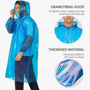 6-Pack - Disposable Thickened PE Rain Poncho, Waterproof Raincoat with Drawstring Hood & Elastic Cuffs, for Hiking, Concerts, and Outdoor Activities - Blue