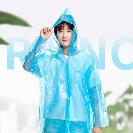 6-Pack - Disposable Thickened Open-Front Raincoat, Waterproof Poncho with Snap Buttons & Adjustable Hood, Portable for Hiking and Travel - Clear