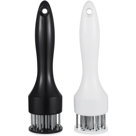 2-Pack Stainless Steel Meat Tenderizer, 2.5cm Needle Pricker with Safety Guard & Automatic Rebound, for Steak, Pork, Chicken, BBQ & Marinade - White + Black