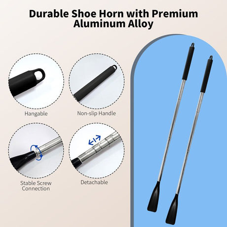Retractable Stainless Steel Long Handle Shoe Horn, Portable No-Bend Shoe Helper for Elderly Pregnant Kids