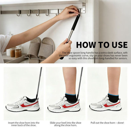 Retractable Stainless Steel Long Handle Shoe Horn, Portable No-Bend Shoe Helper for Elderly Pregnant Kids