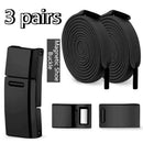 3-Pair Set - Magnetic Wide Elastic No-Tie Shoelaces, Lazy Magnetic Lock Stretch Laces for Kids and Adults - Black