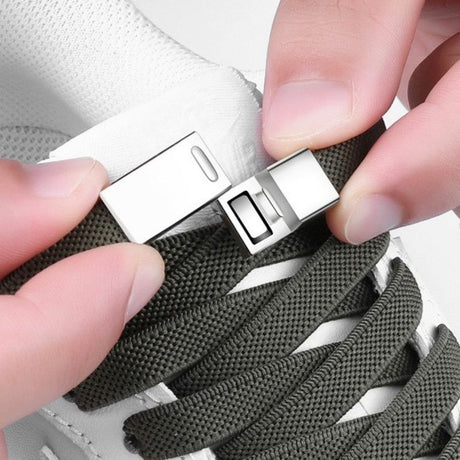 3-Pair Set - Magnetic Wide Elastic No-Tie Shoelaces, Lazy Magnetic Lock Stretch Laces for Kids and Adults - Black