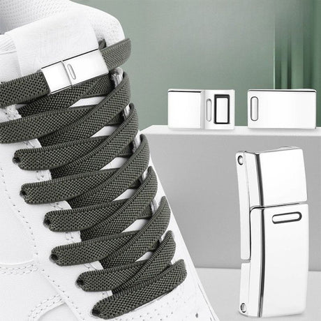 3-Pair Set - Magnetic Wide Elastic No-Tie Shoelaces, Lazy Magnetic Lock Stretch Laces for Kids and Adults - Beige