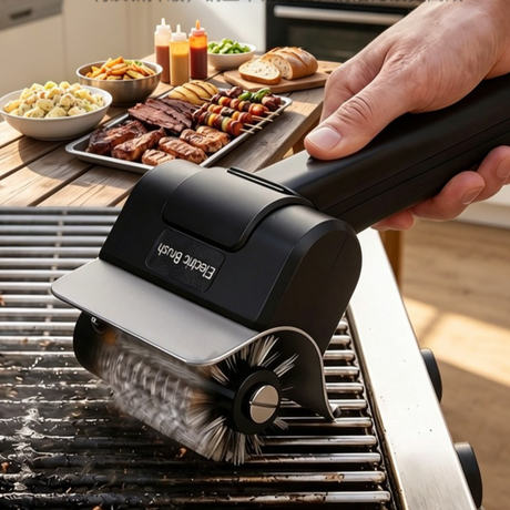 Rechargeable Electric Grill Brush, Stainless Steel Wire Roller BBQ Cleaner Tool Kit ,Dual Brush : (Wire Brush + Scouring Pad Brush )