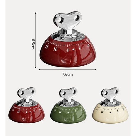 Vintage Magnetic Mechanical Kitchen Timer, 60-Minute Countdown Timer for the Fridge, Battery-Free Cooking Alarm—Red